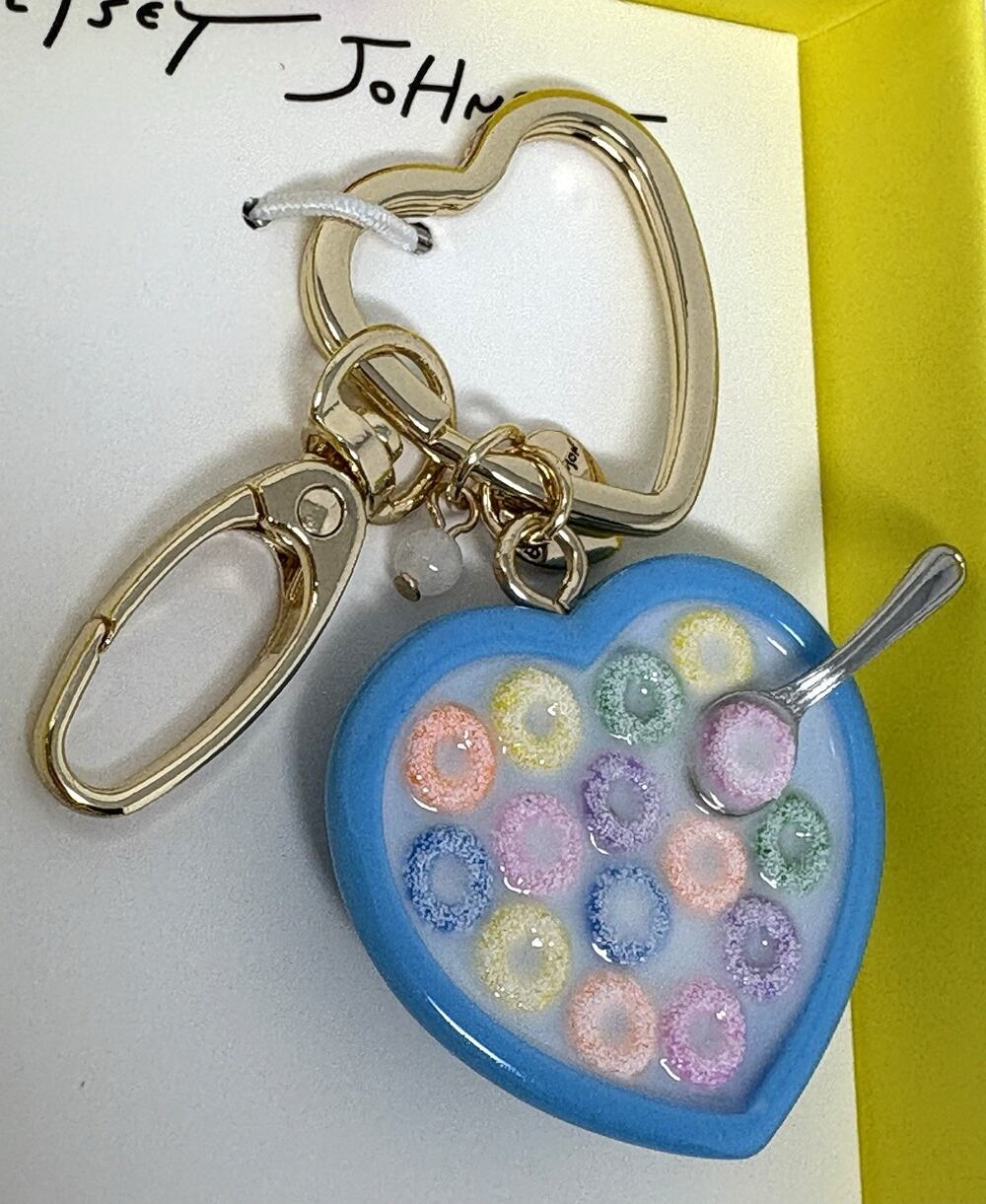 Betsey Johnson Cereal Bowl Key Fob Chain Ring Bag Charm Keyring Keychain 4” NWT